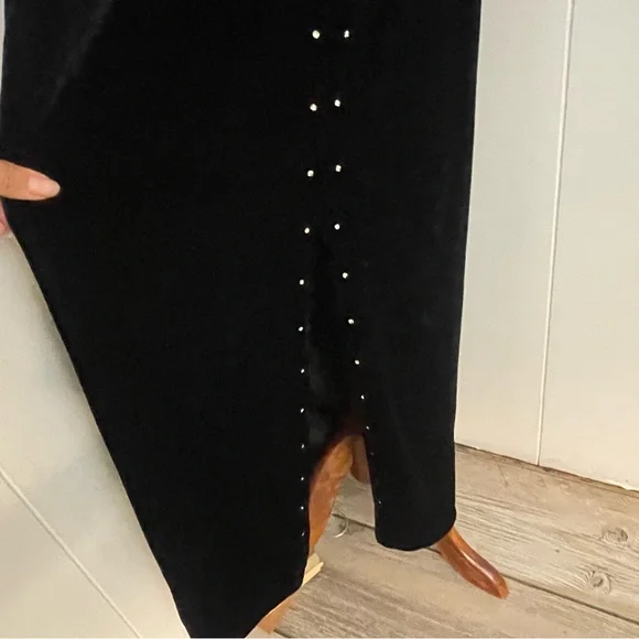 Vintage Velvet Maxi Dress Women’s L Sweetheart Neck Sleeveless Black - Picture 5 of 10